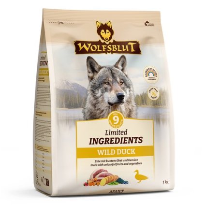 9fe87171583b16f7f13121a0ebba9a35047d2c42 wb842235 wolfsblut trockenfutter limited ingredients wild duck adult frontside 1kg 426237484223