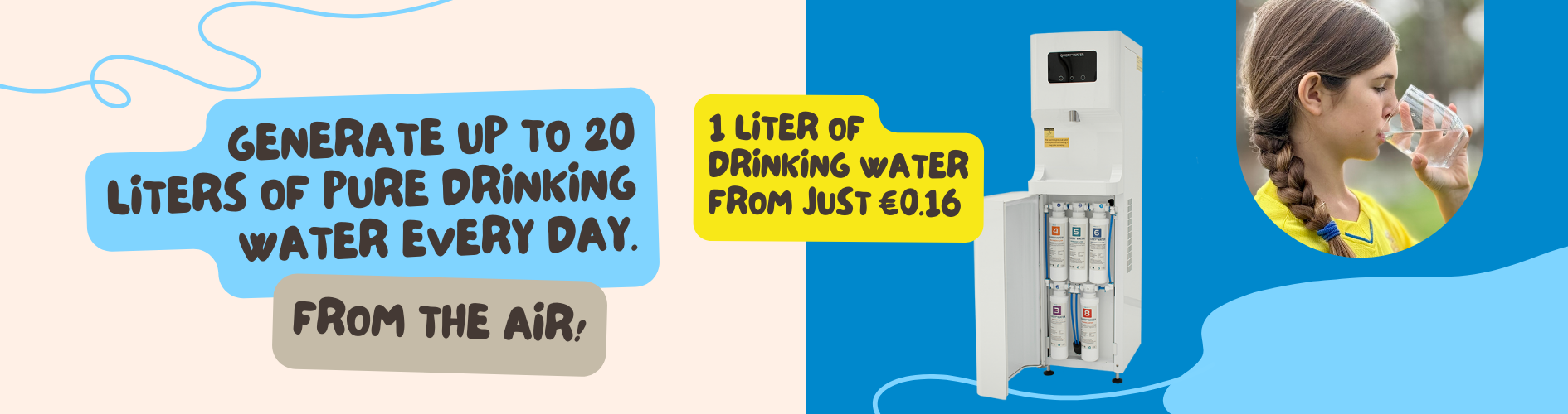 Produce 20 liters of fresh drinking water daily