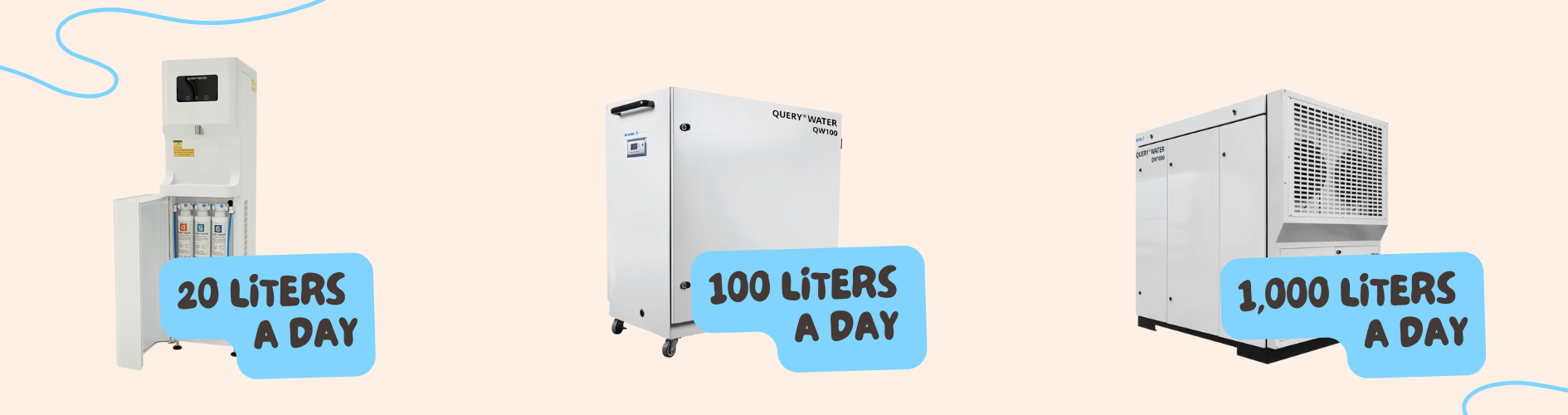 Overview of drinking water generators from 20 to 1,000 liters per day