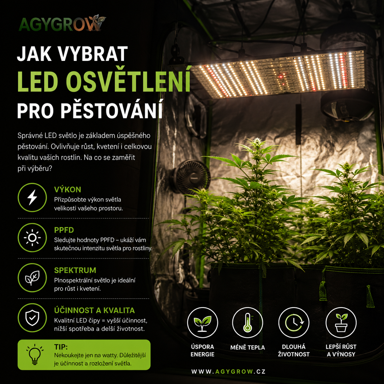 Jak vybrat LED osvětlení pro pěstování | Kompletní průvodce AGYGROW