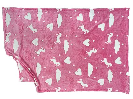 26028 2 deka mikroflanel 100x150 s jednorozci ve tme svitici 0m ruzova