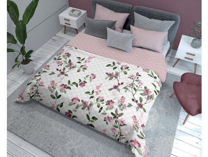 Luxusní přehoz na postel 220x240 cm - Pudrově růžové květy 1