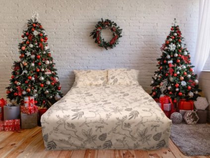 29401 8 flanelove povleceni 140x200 70x90 cm tradicni vanoce bezove