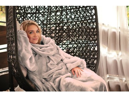 29995 1 deka mikroplysova s rukavy 150x210 cm seda