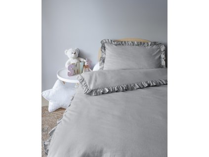 Povlečení do postýlky 100x135 + 40x60 cm s volánkem - Mayamoo světle šedé 3