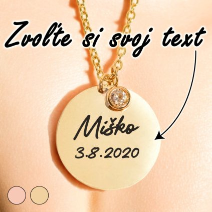 Luxusný Náhrdelník - Medailónik na retiazke so zirkónom - S vlastným odkazom