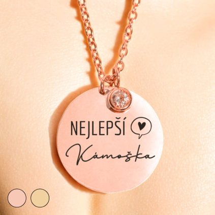 Luxusní Náhrdelník - Medailonek na řetízku se zirkonem - Kámoška