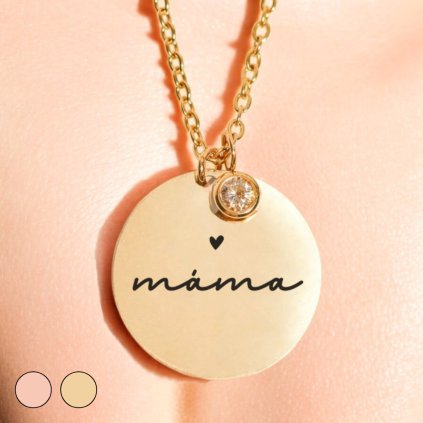 Luxusní Náhrdelník - Medailonek na řetízku se zirkonem - Máma nápis