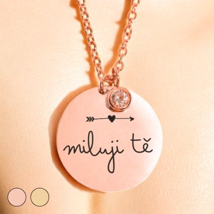 Luxusní Náhrdelník - Medailonek na řetízku se zirkonem - Miluji tě