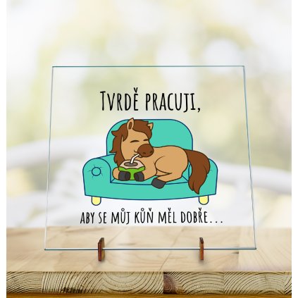 Dekorační Skleněná deska - Tvrdě pracuji. Barevný kůň