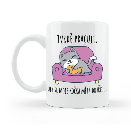Hrneček Tvrdě pracuji. Barevná Kočka