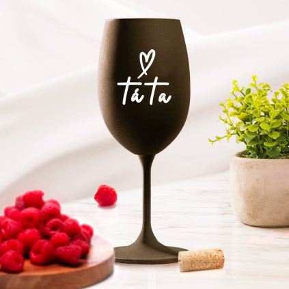 Černá sklenice na víno 450 ml - Táta srdce