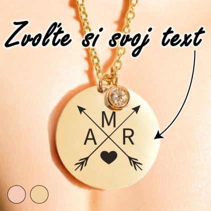 Luxusný Náhrdelník - Medailónik na retiazke so zirkónom - S vlastným odkazom šípky
