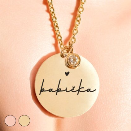Luxusný Náhrdelník - Medailónik na retiazke so zirkónom - Babička