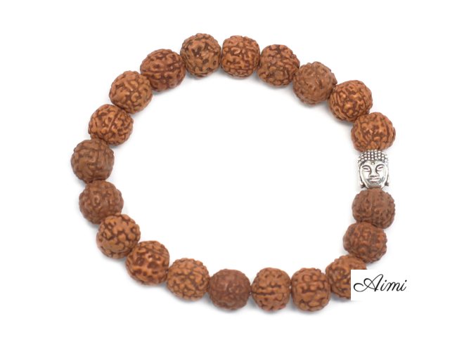 Rudraksha Mala Buddha Náramok - Hnedý