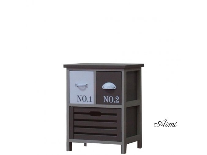 Drevená komoda/nočný stolík 2-poschodová nízka so zásuvkami hnedo/biela