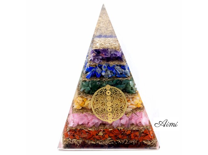 Orgonit Pyramída - Sedem Čakier Kvet Života - 7,5cm (Varianta Sedem Čakier Kvet Života - 7,5cm)