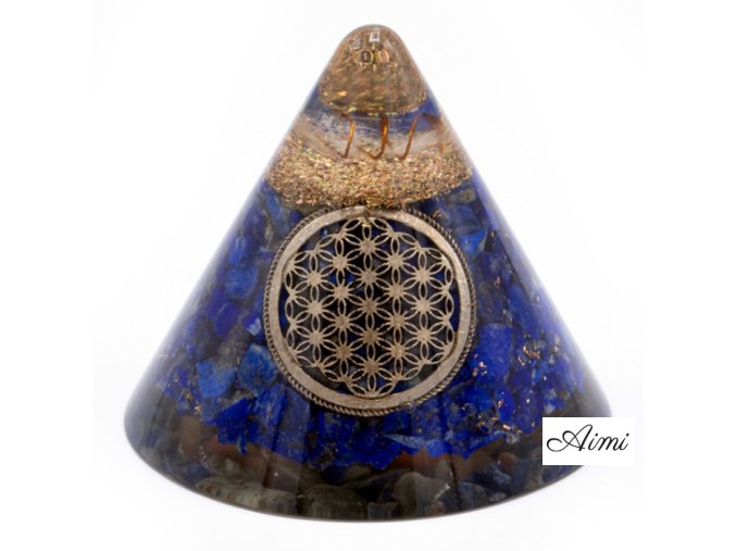 Orgonitový Kužeľ - Lapis Kvet života - Vložený Kryštál - 90 mm (Varianta Lapis Kvet života - Vložený Kryštál)