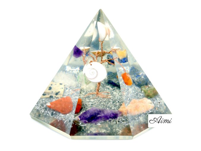 Orgonitová 7-stranná Pyramída - Drahokam Wisdom Strom - 90 mm (Varianta Drahokam Wisdom Strom - 90 mm)