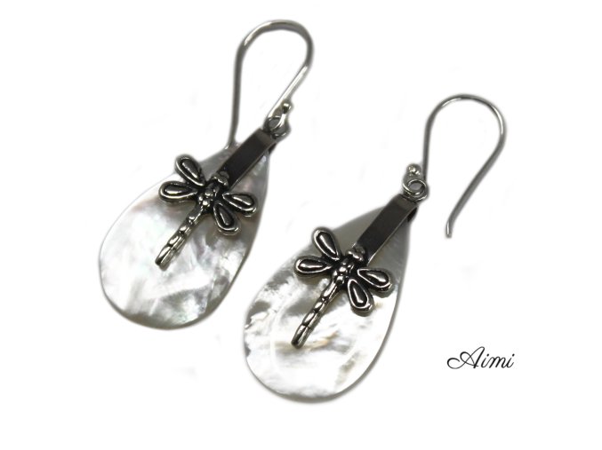 Náušnice Mušľa & Striebro - Vážky - MOP (Varianta Vážky - MOP)