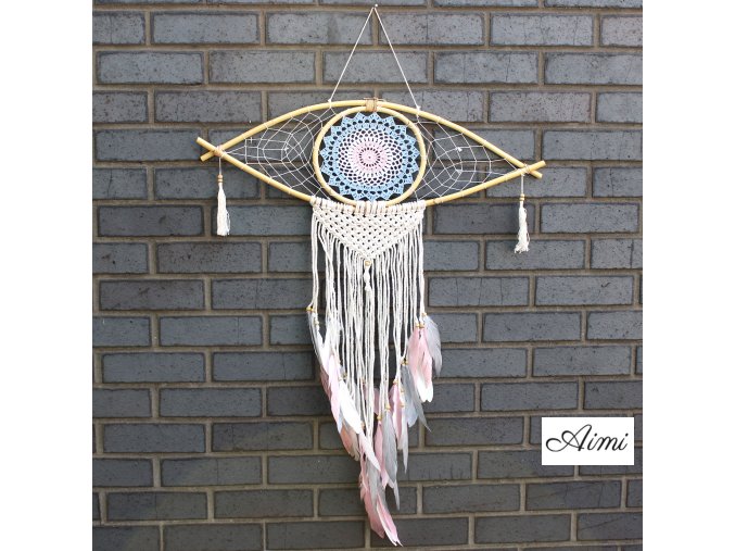 Ochranný Lapač Snov - Veľký - Macramé - Modrá / Biela / Ružová (Varianta Veľký - Macramé)