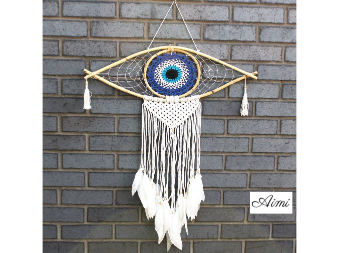 Ochranný Lapač Snov - Veľký - Macramé - Modrá / Biela / Čierna (Varianta Veľký - Macramé)