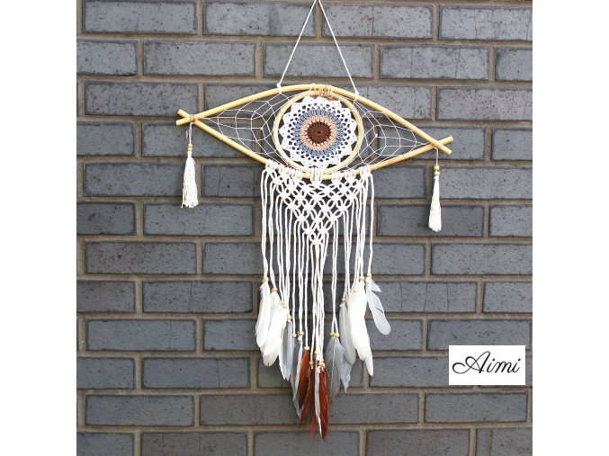 Ochranný Lapač Snov - Stredný - Macramé - Biela / Šedá / Hnedá (Varianta Stredný - Macramé)
