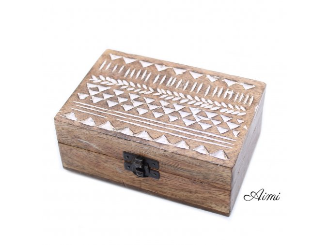 Drevené Krabičky - Biela Vymývaná - Aztécky Vzor - Veľké
