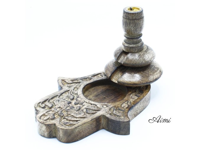 Stojan na Vonné Kužele "Tečúci Dym" - Mahagonové Drevo - Stredný - Hamsa (Varianta Mahagonové Drevo - Stredný)