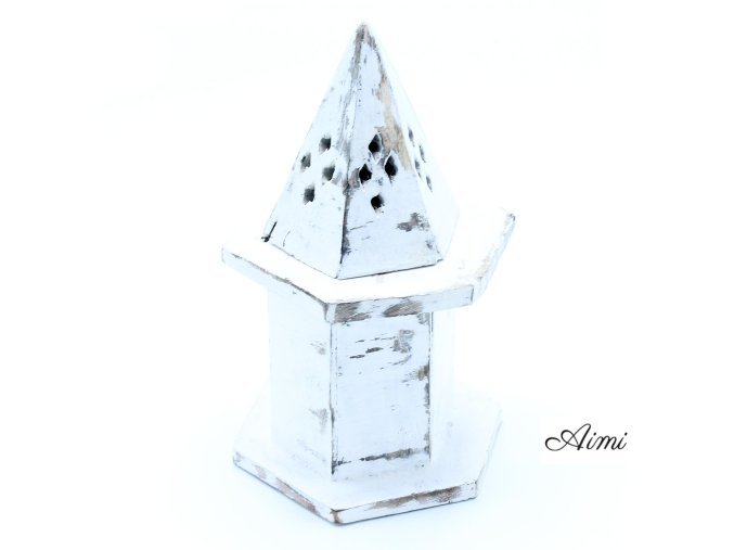 Stojany na Vonné Kužele - Biela Vymývaná - Pyramída Mini Dom (Varianta Biela Vymývaná - Pyramída Mini Dom)