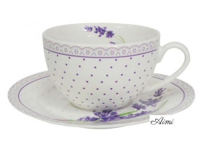 Šálka s podšálkou kávová súprava 6+6 porcelán 250ml s motívom LEVANDULA