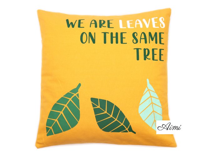 Bavlnená Obliečka na Vankúš s Potlačou - We are Leaves - Žltá, Modrá a Prírodná (Varianta We are Leaves - Žltá, Modrá a Prírodná)