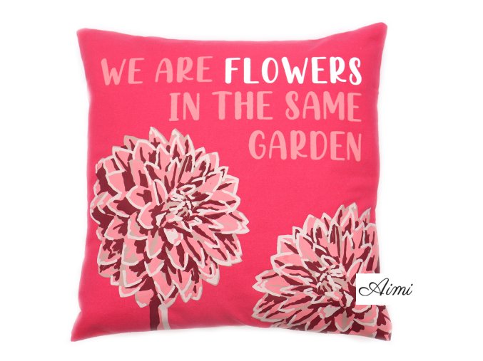 Bavlnená Obliečka na Vankúš s Potlačou - We are Flowers - Olivová, Ružová a Prírodná (Varianta We are Flowers - Olivová, Ružová a Prírodná)