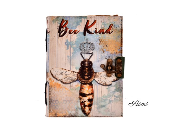 Kožený Zápisník "Bee Kind" Rozstrapkané Okraje Strán (Varianta Kožený Zápisník "Bee Kind" Rozstrapkané Okraje Strán)