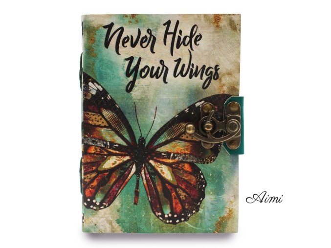 Kožený Zápisník "Never Hide Your Wings" Rozstrapkané Okraje Strán (Varianta Kožený Zápisník "Never Hide Your Wings" Rozstrapkané Okraje Strán)