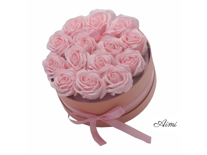Darčekový Box z Mydlový Kvetov - 14 Ružových Ruží - Kruh