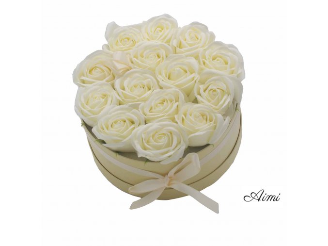 Darčekový Box z Mydlový Kvetov - 14 Krémových Ruží - Kruh