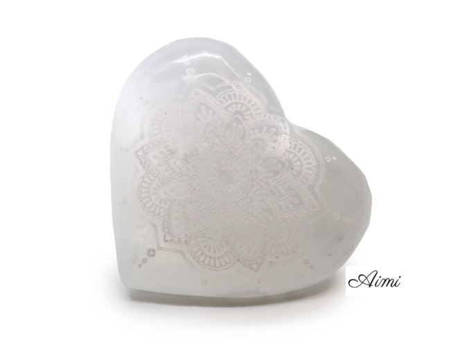 Selenitové Srdce - 7-8cm - Mandala Gravírované (Varianta 7-8cm - Mandala Gravírované)