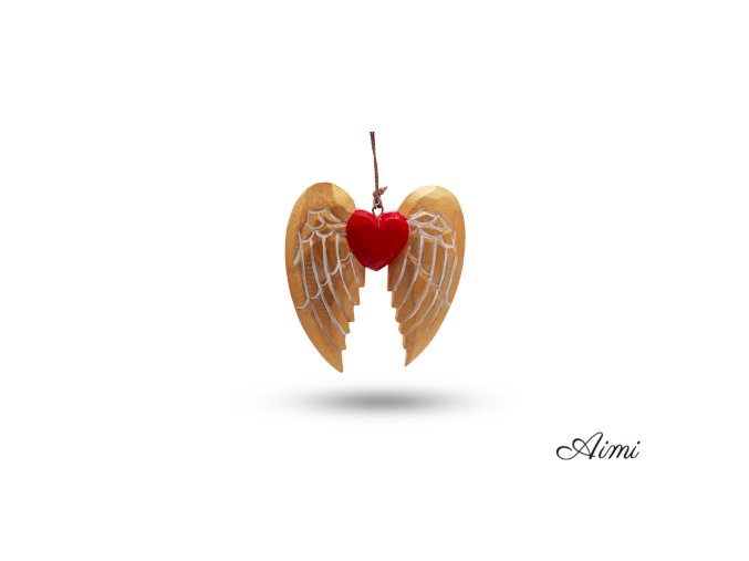 Zlaté Vianočné Anjelské Krídlo so Srdcom - Biely Detail