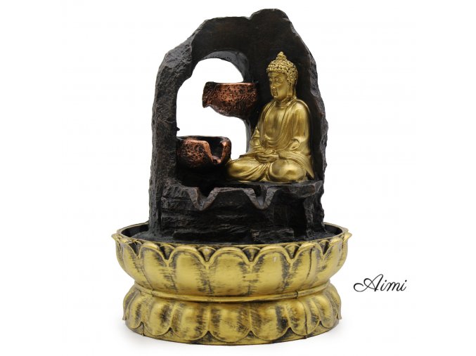 Stolová Fontánka - 30cm - Zlatý Meditujúci Budha