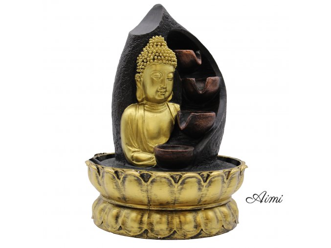 Stolová Fontánka - 30cm - Zlatý Budha & Tečúca Misky