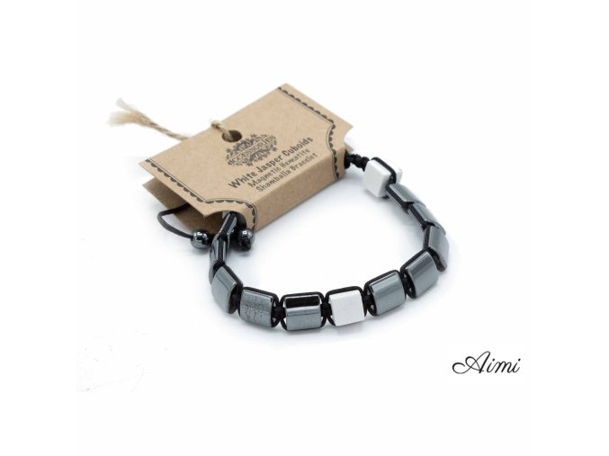 Magnetický Hematitový Náramok Shamballa - Kocky - Biely Jaspis (Varianta Kocky - Biely Jaspis)