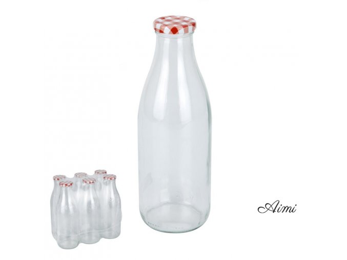 Sklenená fľaša na mlieko 1liter sklo kárované viečko