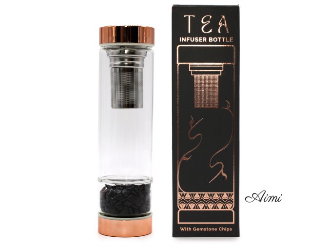 Fľaška na Čaj z Krištáľového Skla - Rose Gold - Ónyx (Varianta Rose Gold - Ónyx)