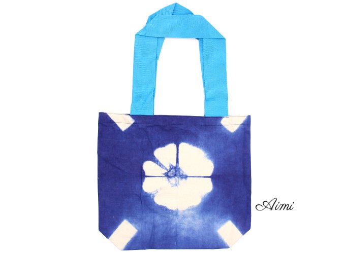 Prírodná Bavlnená Taška Tye-Dye (8oz) - 38x42x12cm - Modrý kvet - Modré Ramienka (Varianta 38x42x12cm - Modrý kvet)