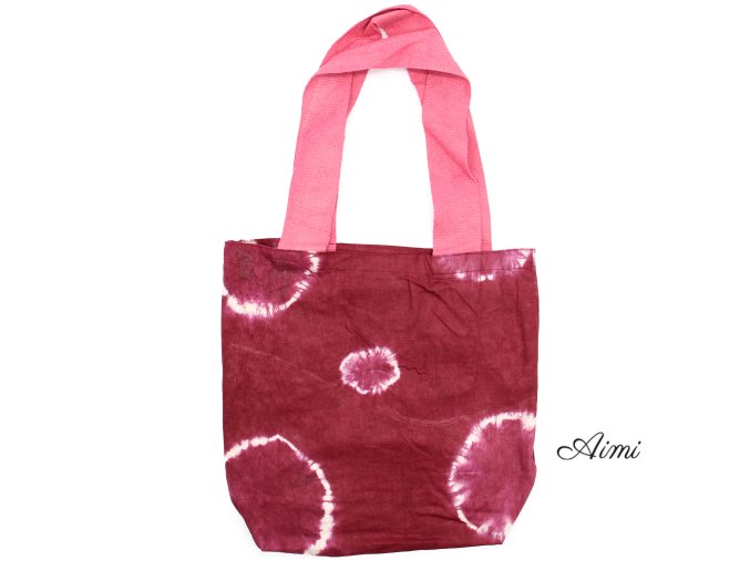 Prírodná Bavlnená Taška Tye-Dye (8oz) - 38x42x12cm - Gaštanové Krúžky - Ružové Ramienka (Varianta 38x42x12cm - Gaštanové Krúžky)