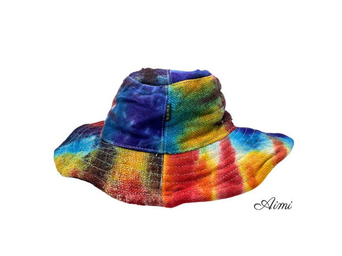 Záplatovaný a Drôtený Klobúk z Konope a Bavlny Boho Festival - Tie Dye