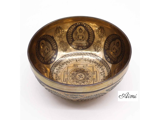 Tibetská Liečivá Gravírovaná Miska - 21cm - Óm a Budha (Varianta 21cm - Óm a Budha)