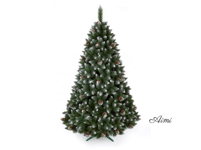 Vianočný stromček 1,2 m - Diamantová BOROVICA zasnežená so šiškami so stojanom