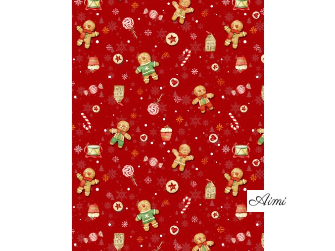 PVC vianočný gumený obrus šírka 140cm - PERNÍČKY na červenom